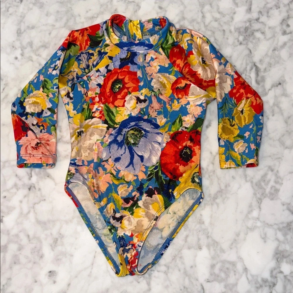 Zimmermann Floral Long Sleeve Rashguard Swim 1Y